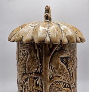 Tropical Jungle Palm Tropical Jar Canister Art Piece Signed Cason VII Earth Brow